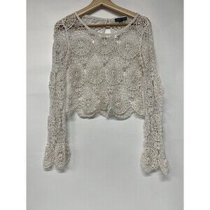 Kendall And Kylie Long Sleeve Ivory Crochet Top Small